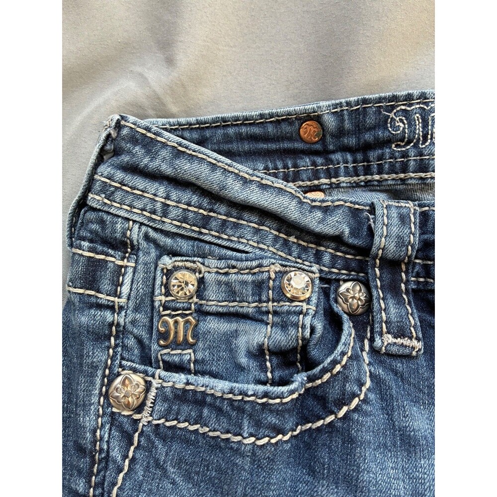 Miss Me Girls Denim Cuffed Capri Jean SZ 12 Sequin Embellished Y2K - Picture 5 of 13